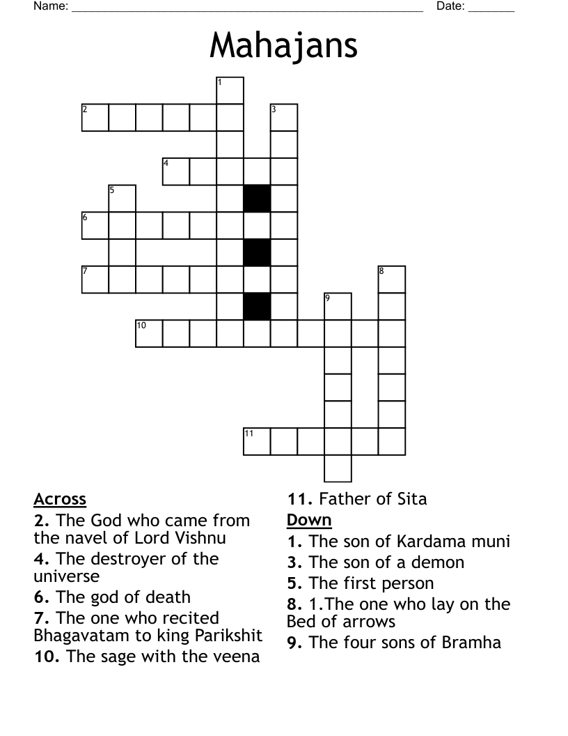 Mahajans Crossword