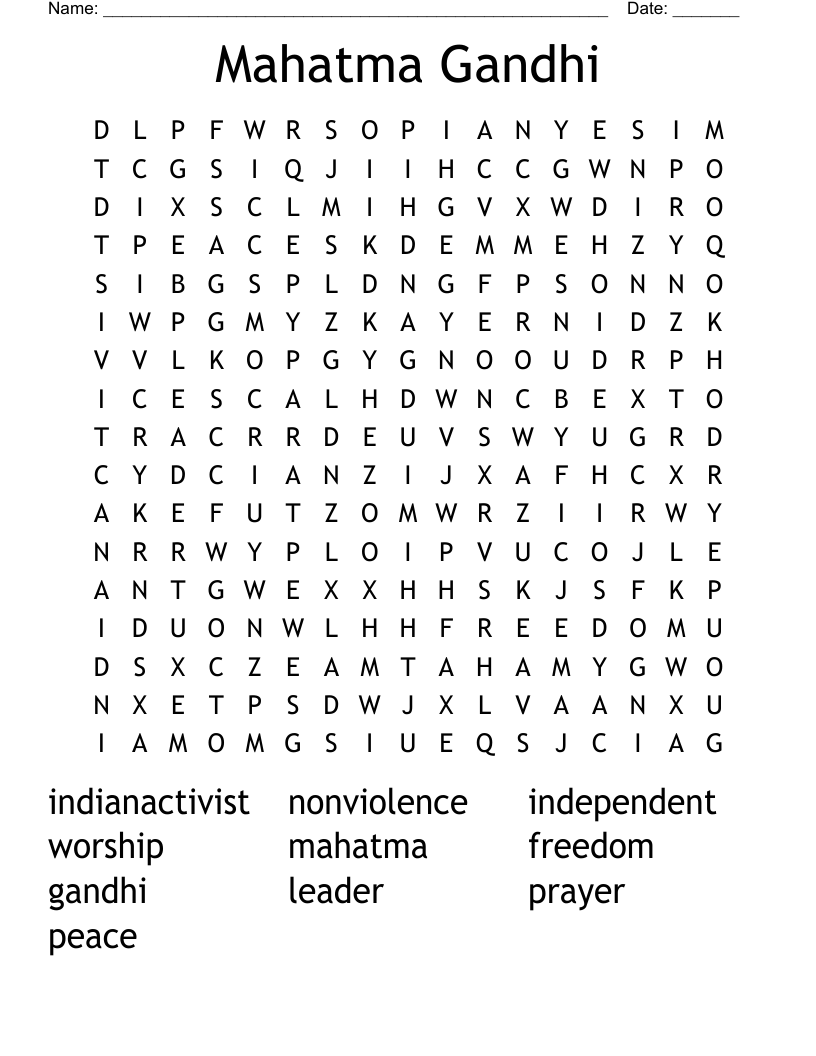 Mahatma Gandhi Word Search