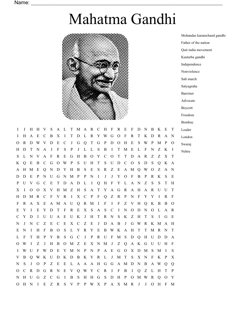 Mahatma Gandhi Word Search