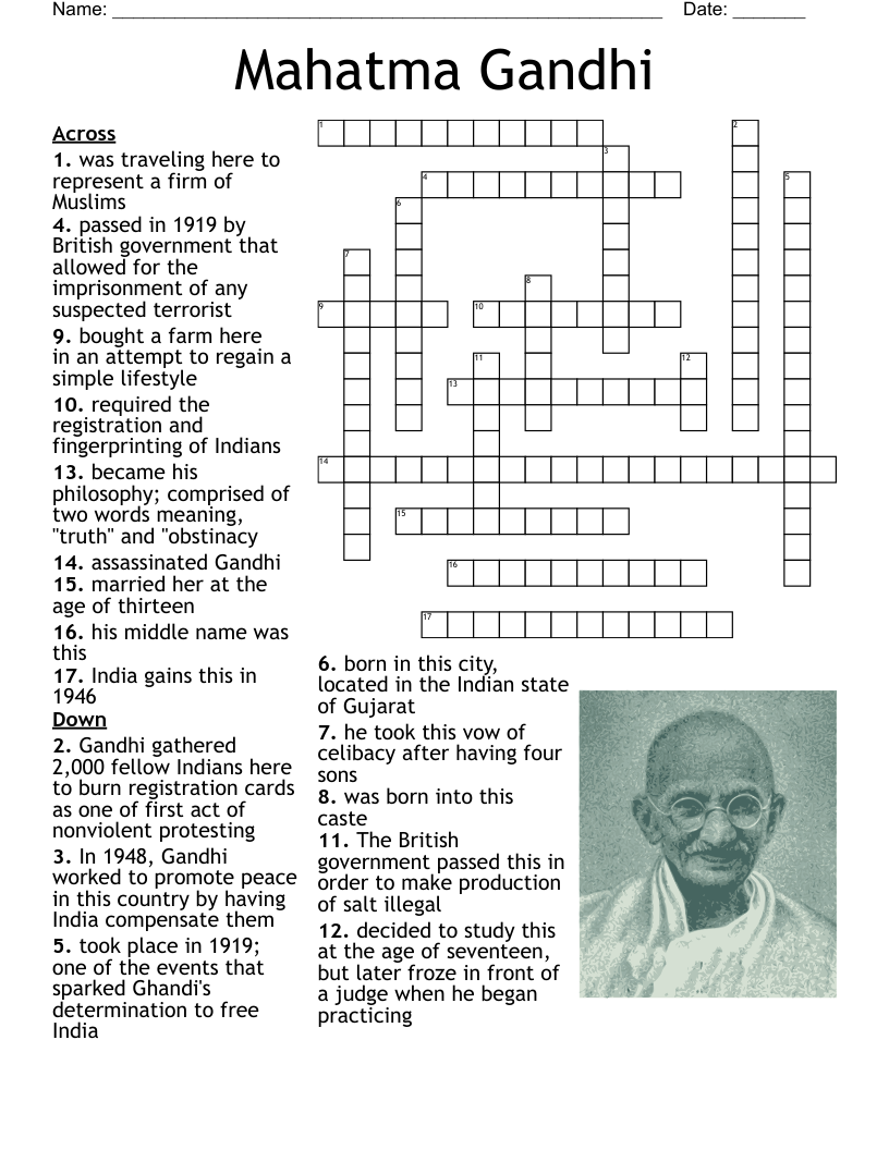 Mahatma Gandhi Crossword