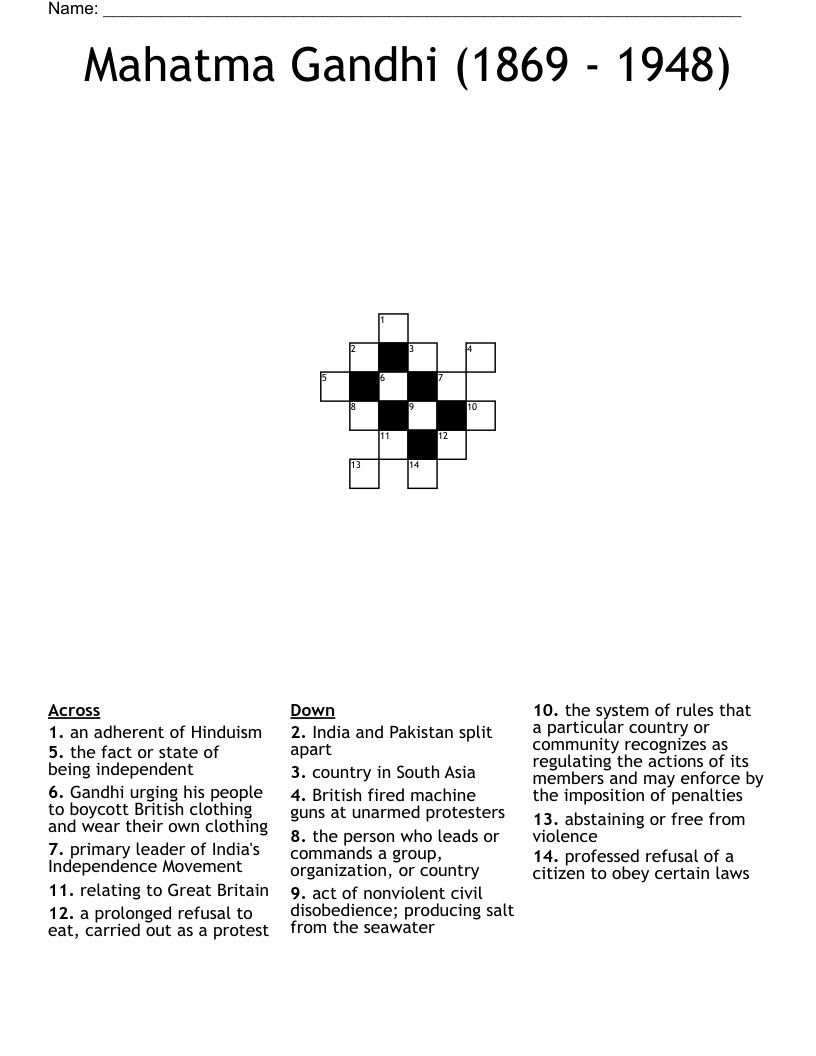 Mahatma Gandhi (1869 - 1948) Crossword