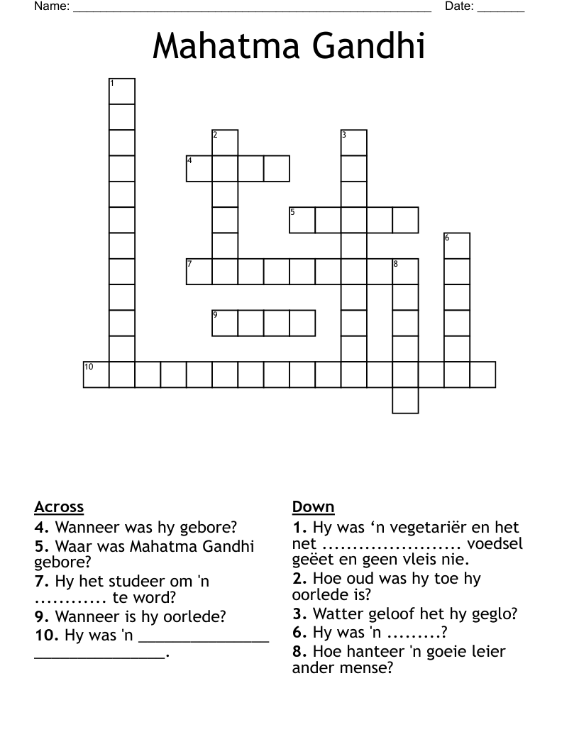 Mahatma Gandhi Crossword