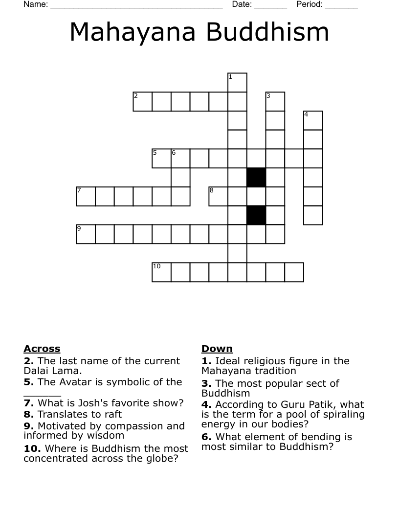 Mahayana Buddhism Crossword