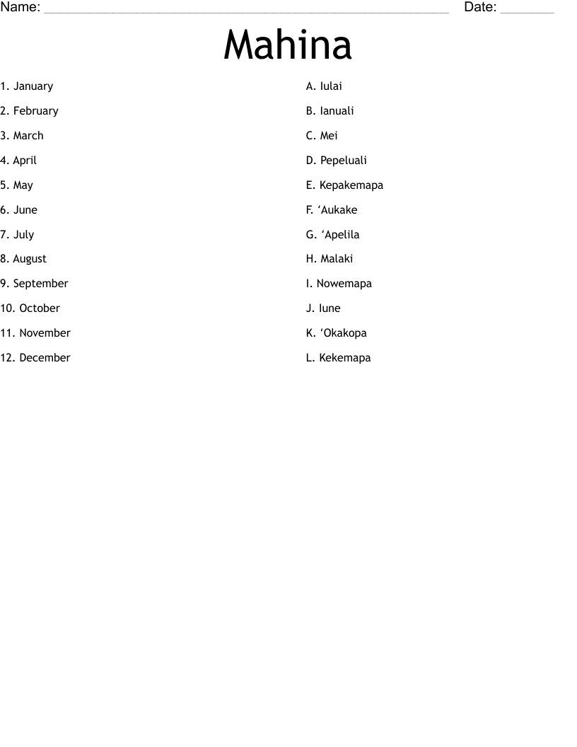 Mahina Worksheet