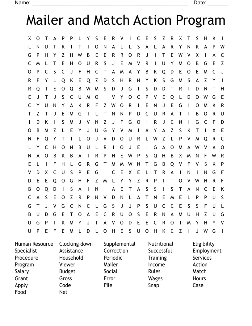 Mailer and Match Action Program Word Search