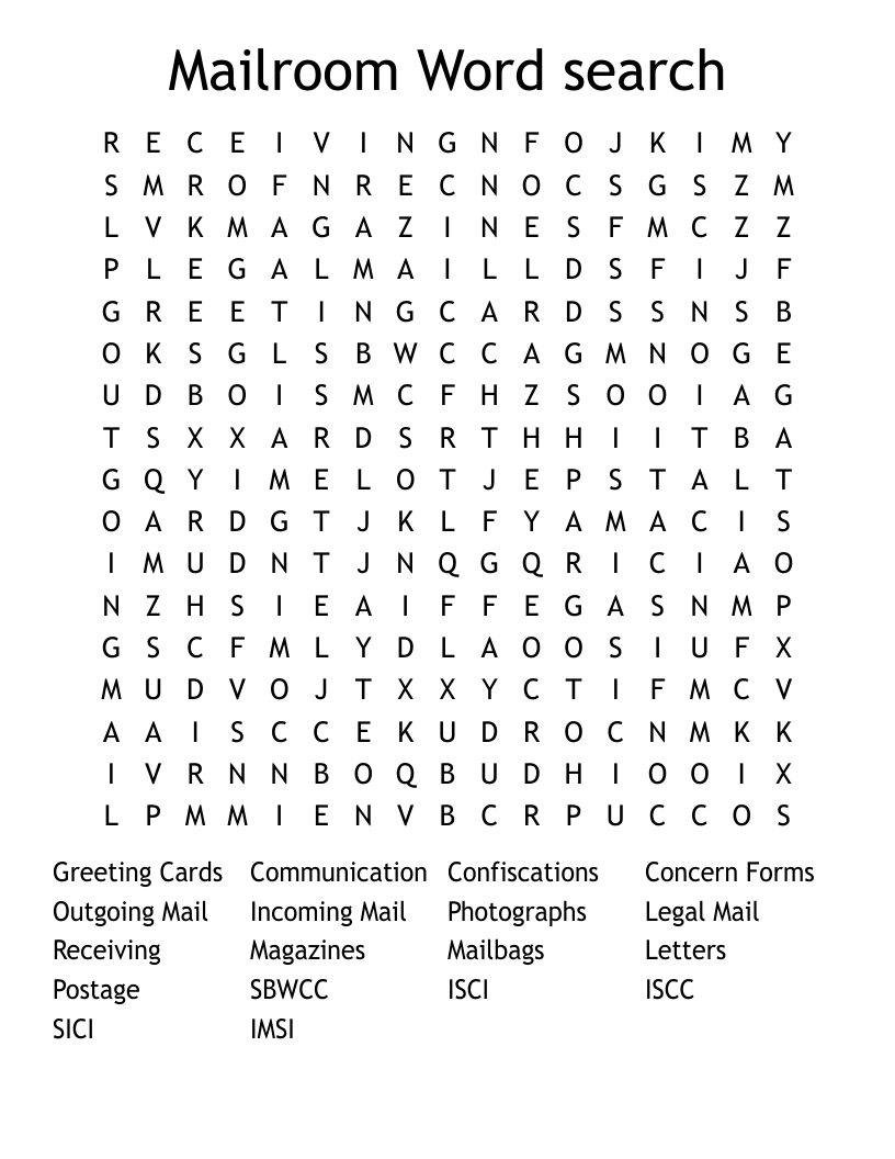 Mailroom Word search
