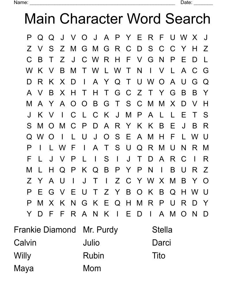 Main Character Word Search