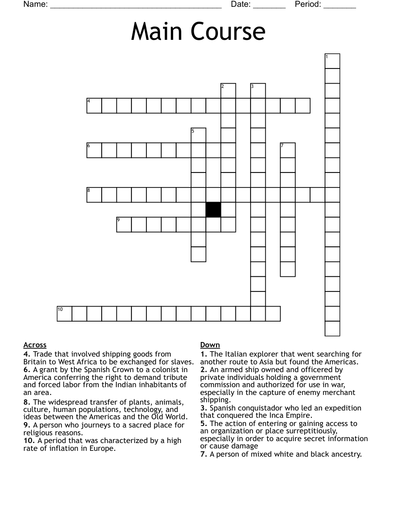 Main Course Crossword