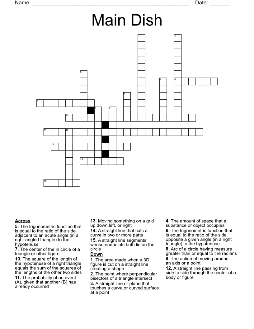 Main Dish Crossword