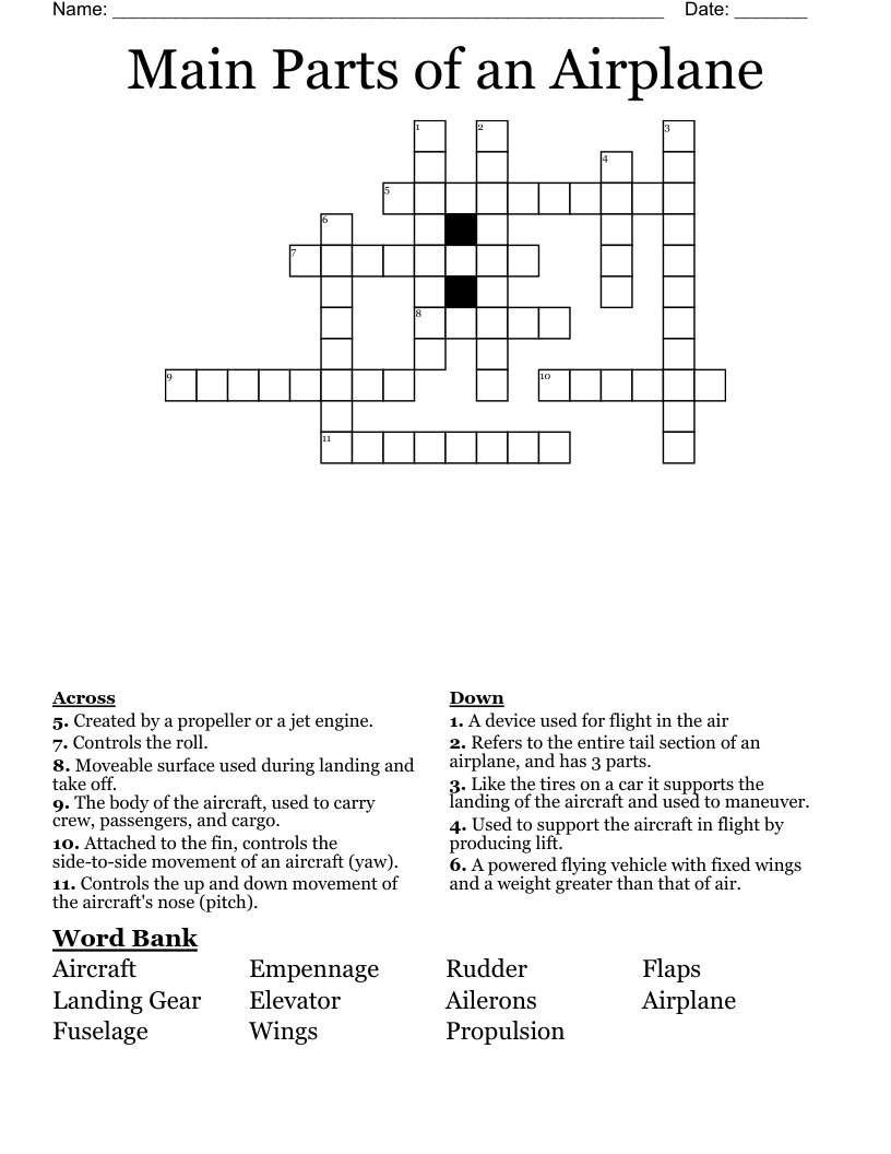 Main Parts of an Airplane Crossword