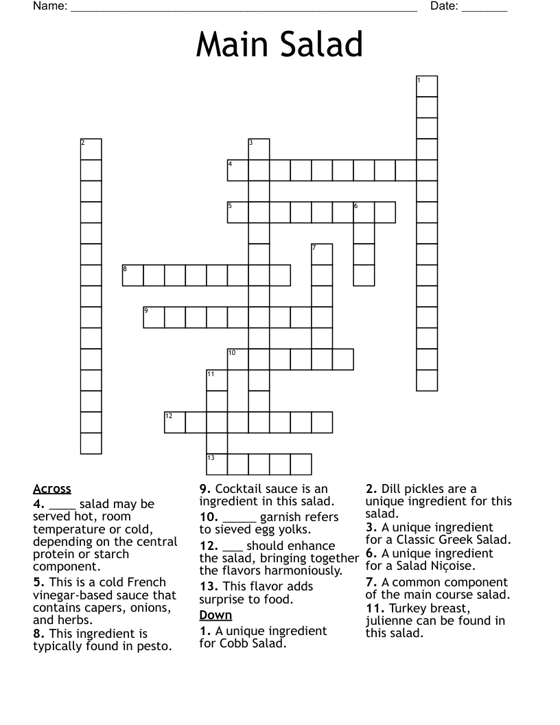 Main Salad Crossword