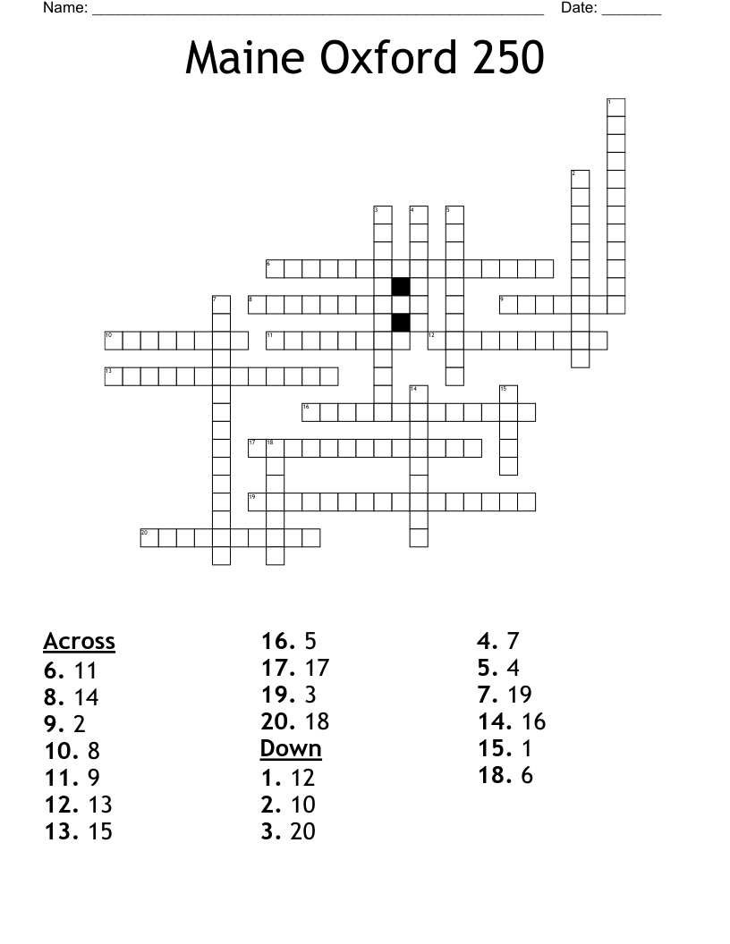 Maine Oxford 250 Crossword