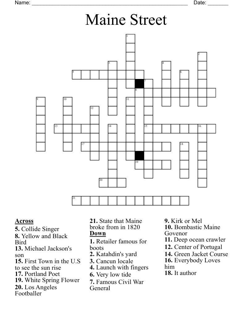 Maine Street Crossword