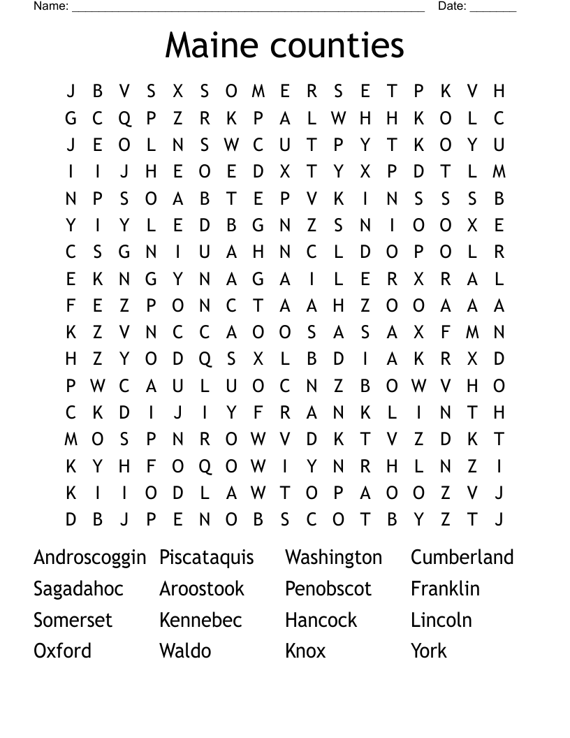 Maine counties Word Search