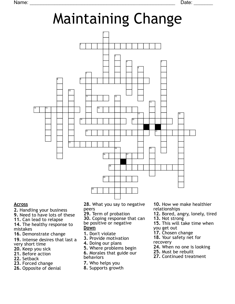 Maintaining Change Crossword