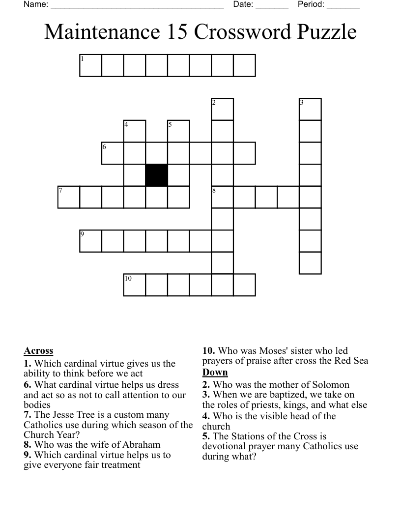 Maintenance 15 Crossword Puzzle 