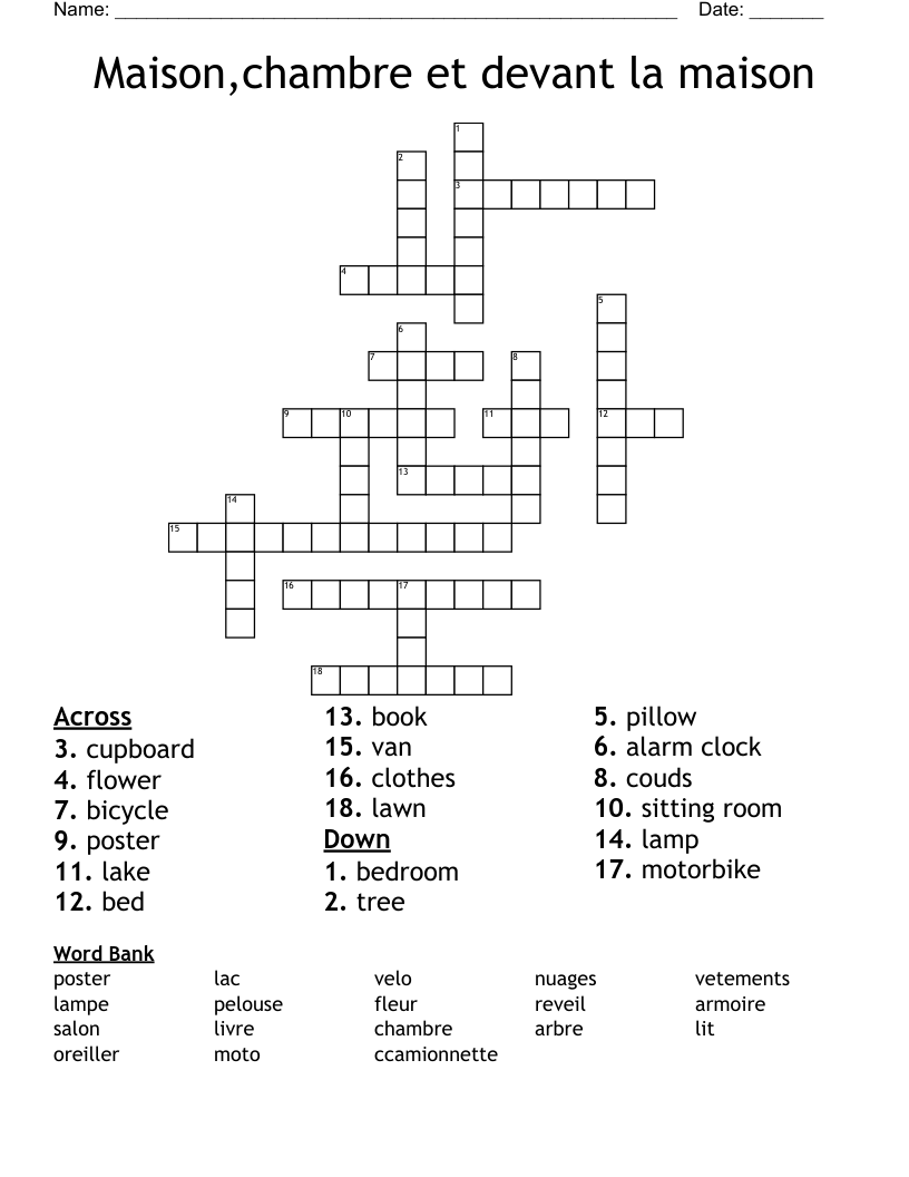 Maison,chambre et devant la maison Crossword