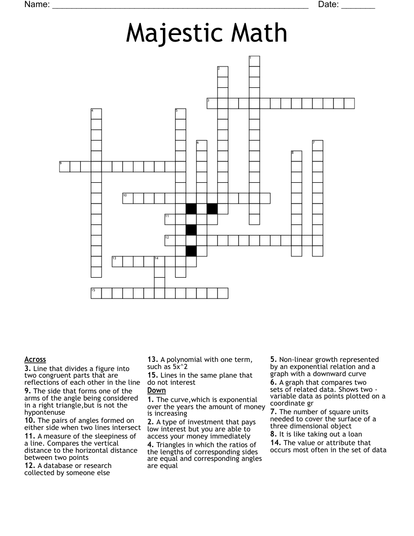 Majestic Math  Crossword