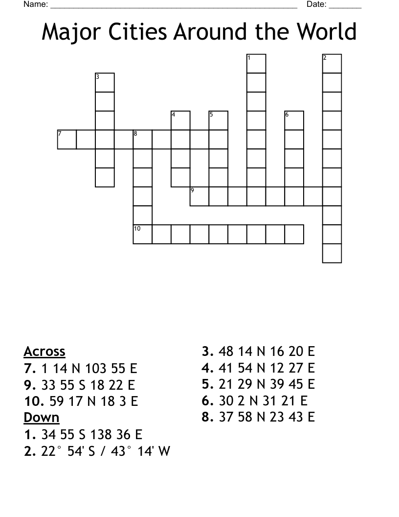 Major Cities Around the World Crossword