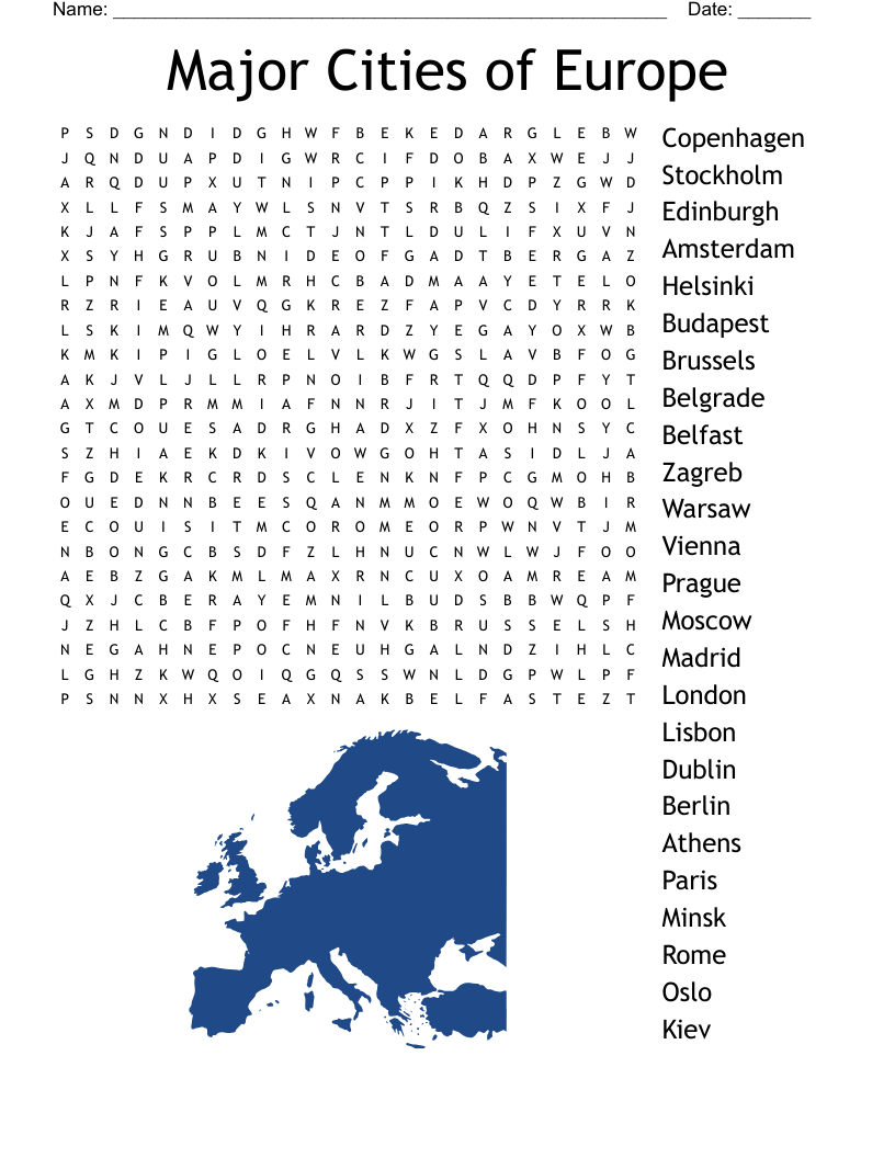 Major Cities of Europe Word Search