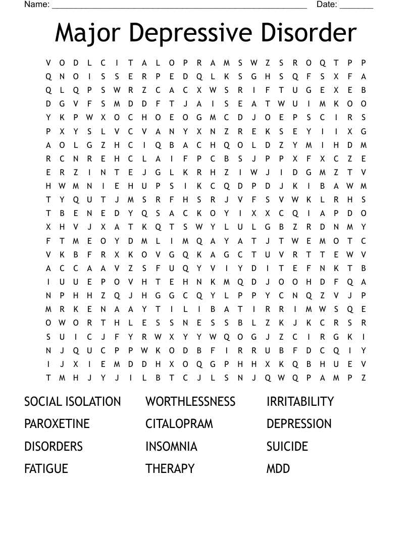 Major Depressive Disorder Word Search