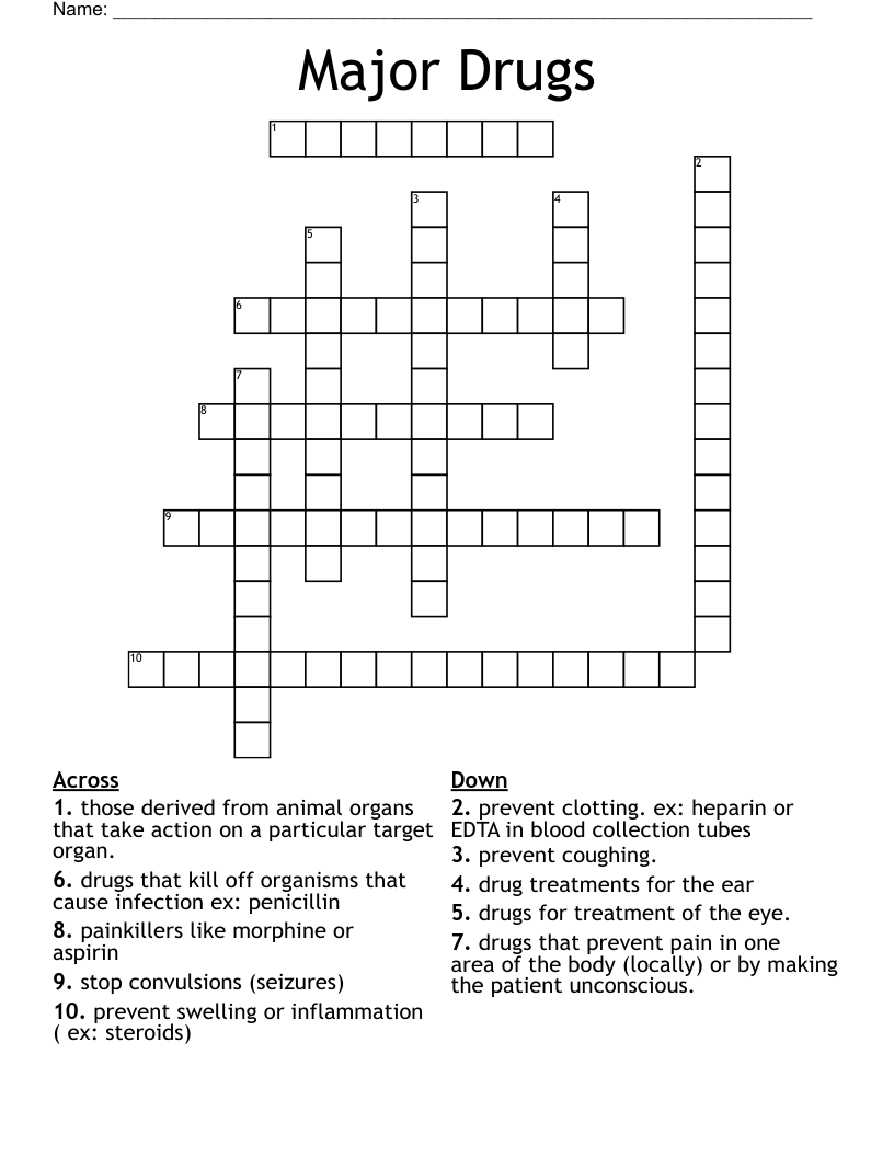 Major Drugs Crossword