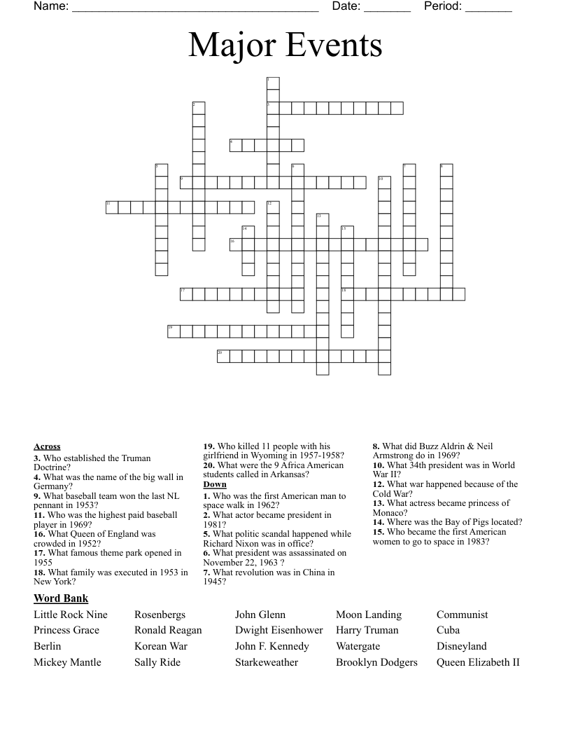 Major Events  Crossword
