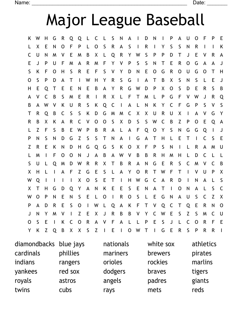 Major League Baseball Word Search