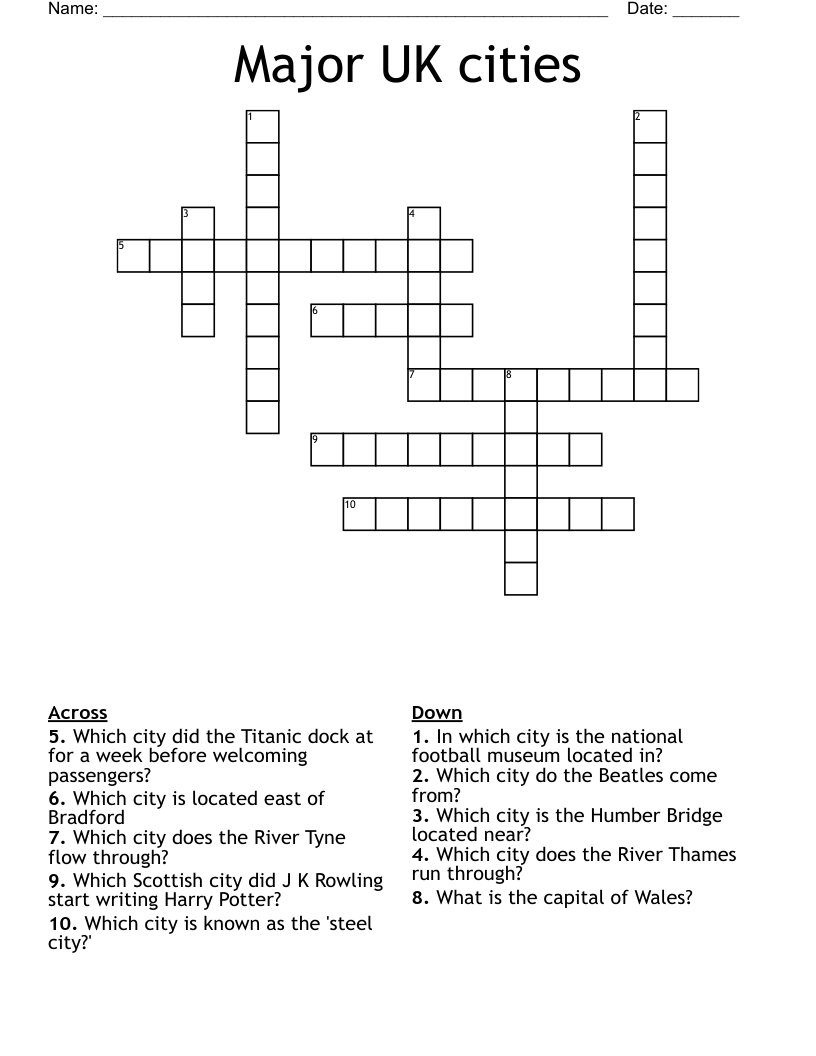 Major UK cities Crossword
