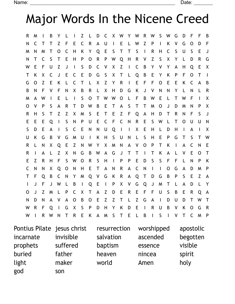 Major Words In the Nicene Creed  Word Search