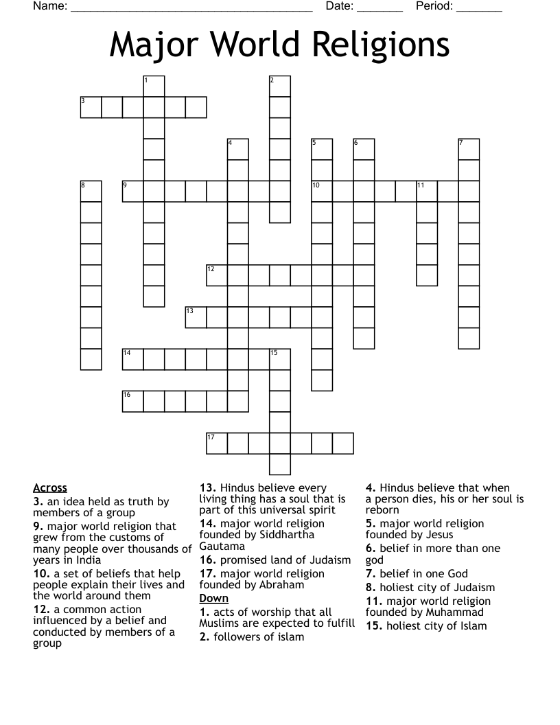 Major World Religions Crossword