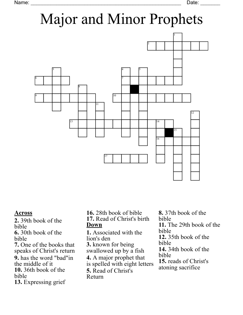 Major and Minor Prophets Crossword