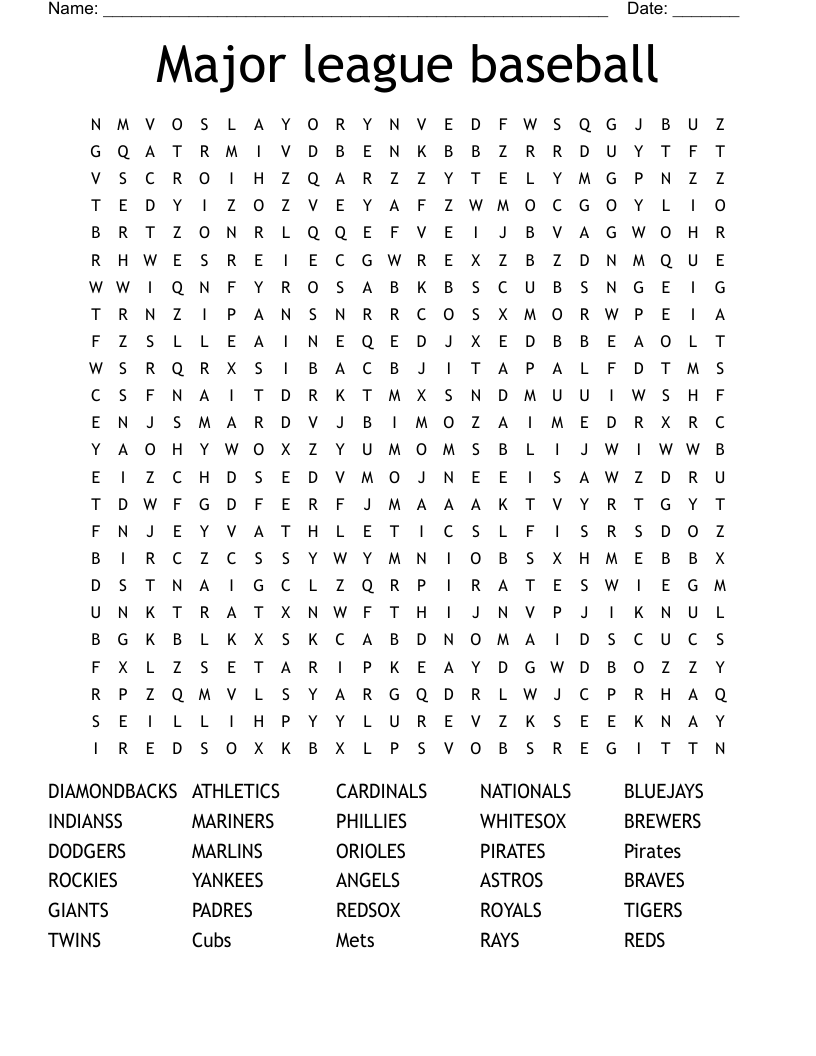 Major league baseball Word Search