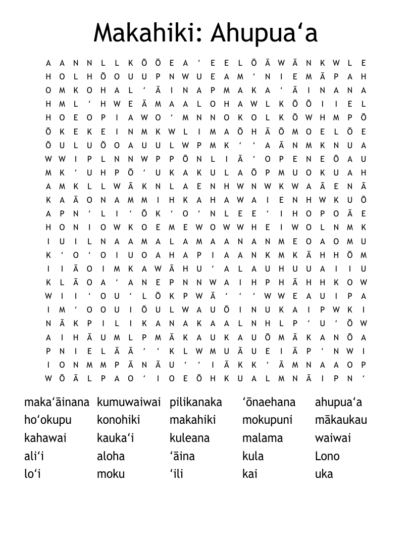 Makahiki: Ahupuaʻa Word Search