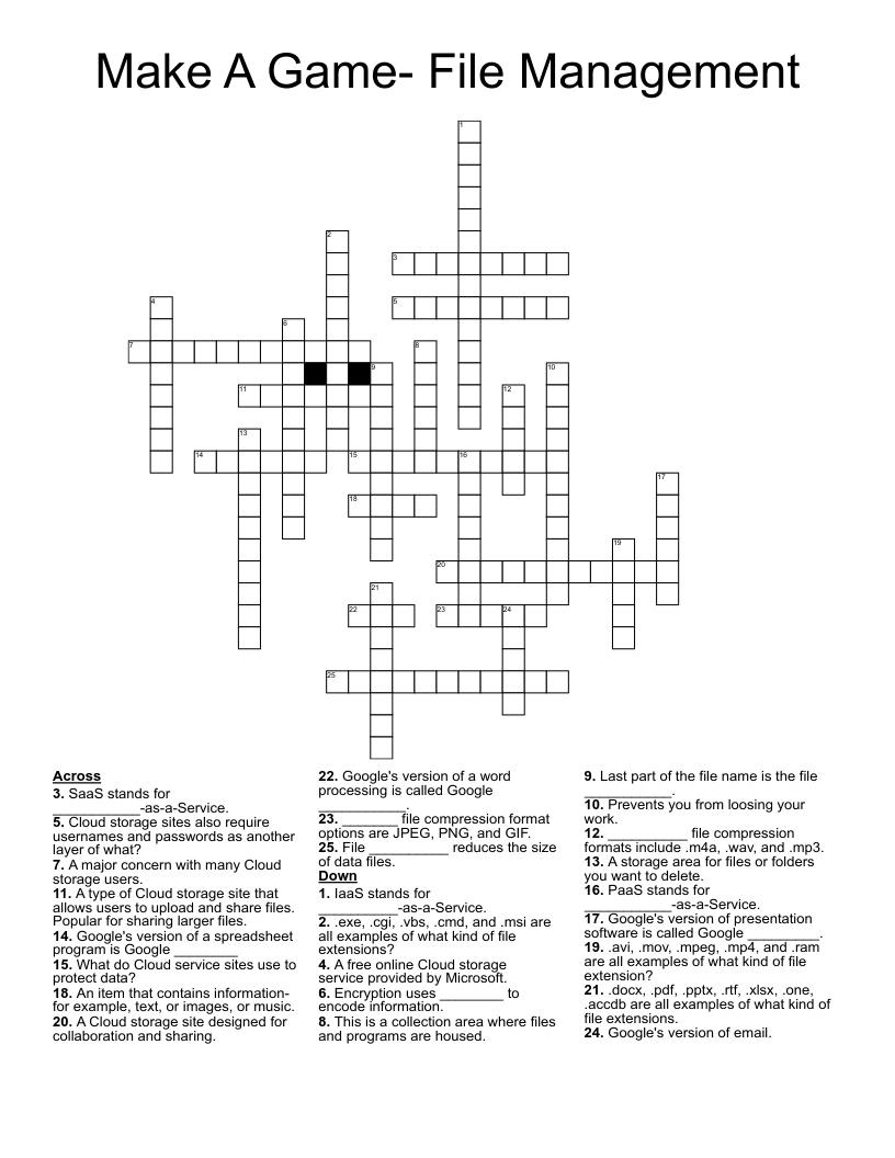 Make A Game- File Management Crossword