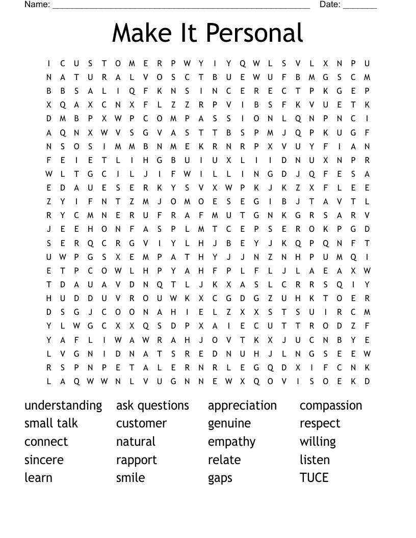 Make It Personal Word Search