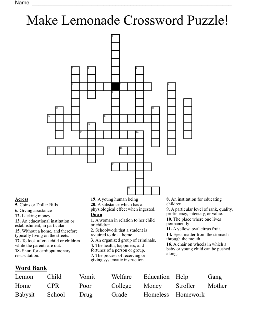 Make Lemonade Crossword Puzzle!