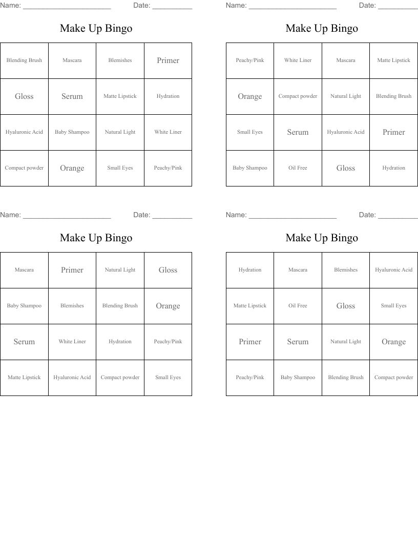 Make Up Bingo
