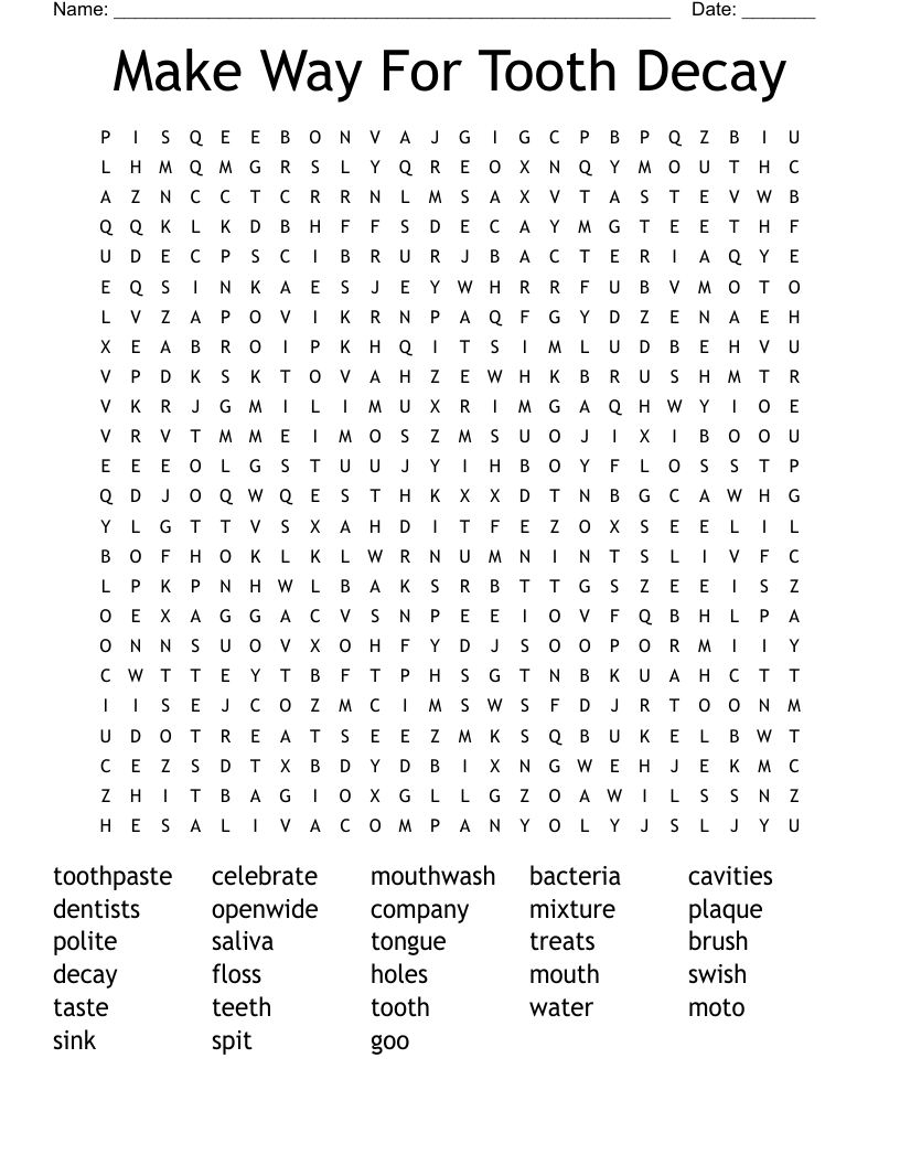 Make Way For Tooth Decay Word Search