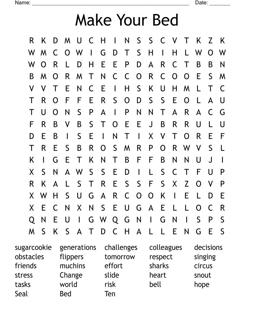 Make Your Bed Word Search