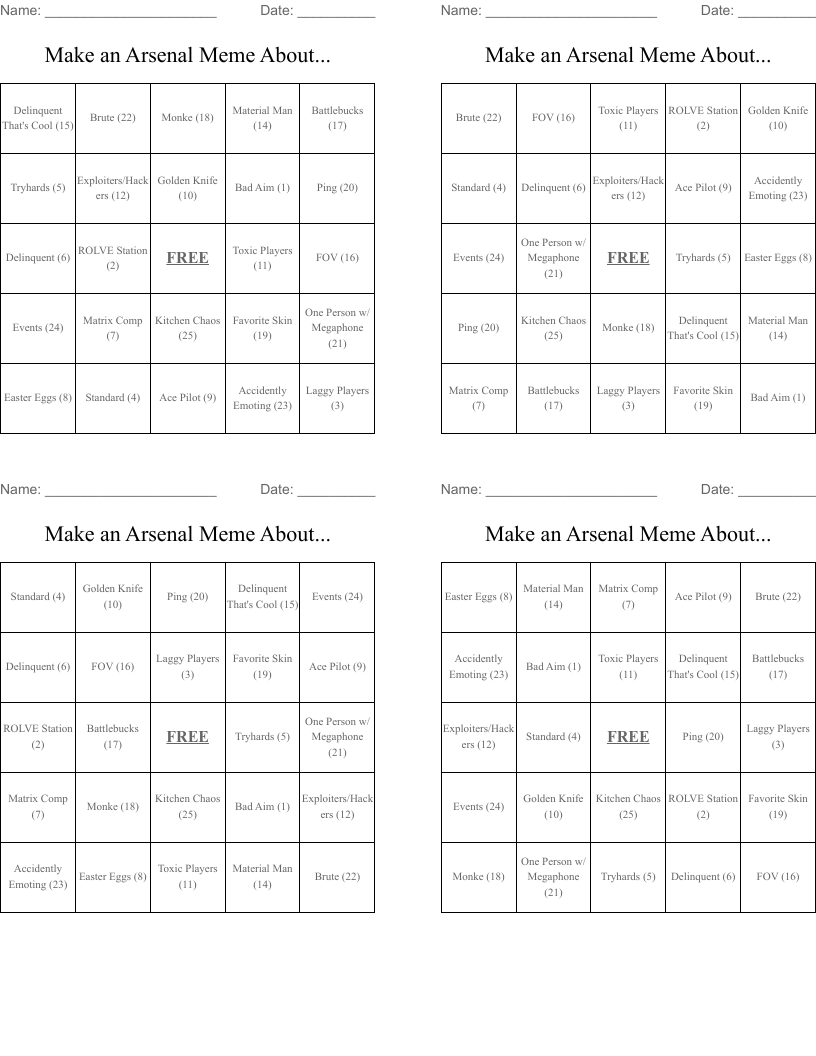 Make an Arsenal Meme About... Bingo Cards