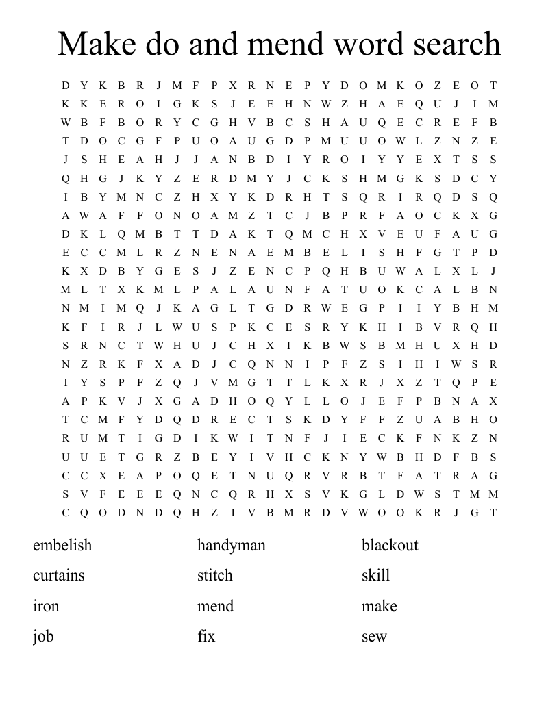 Make do and mend word search