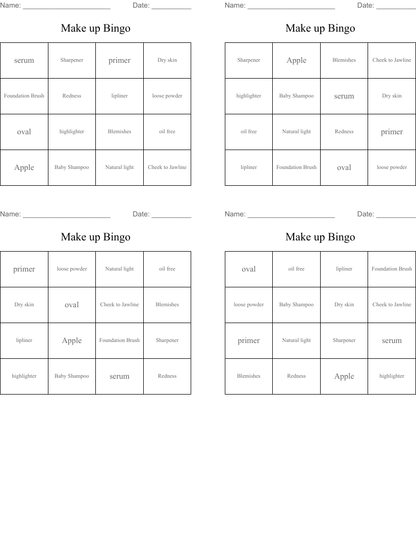 Make up Bingo