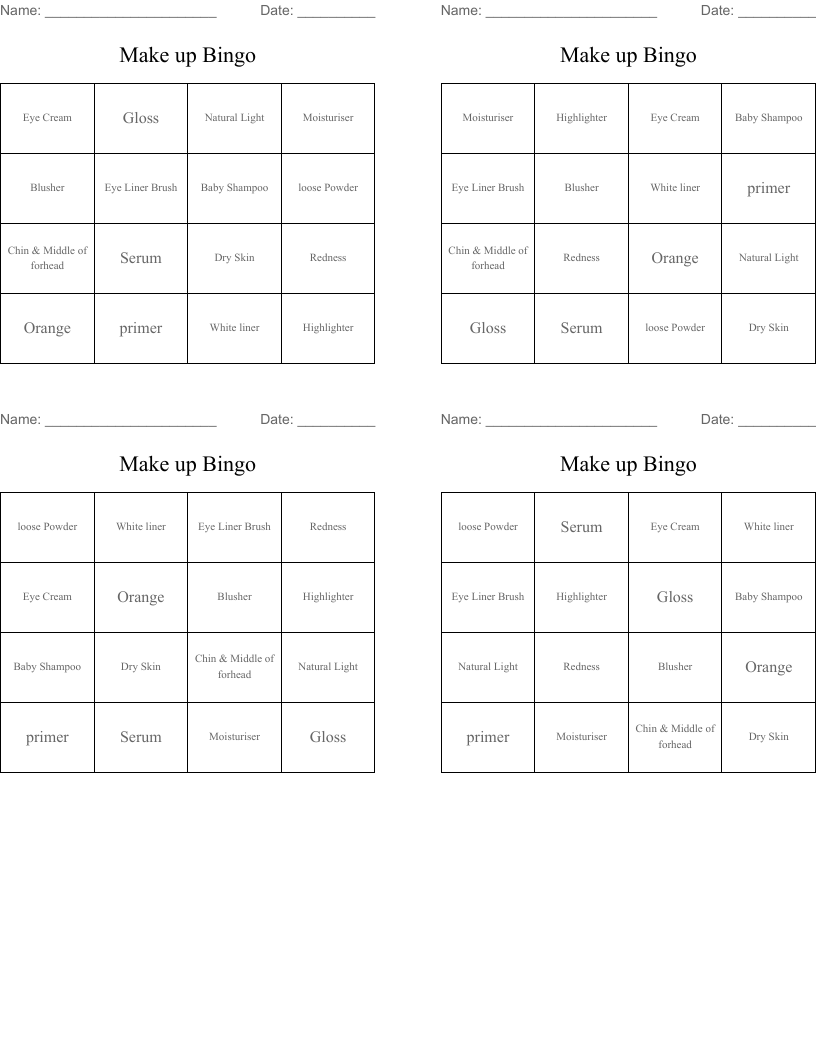 Make up Bingo