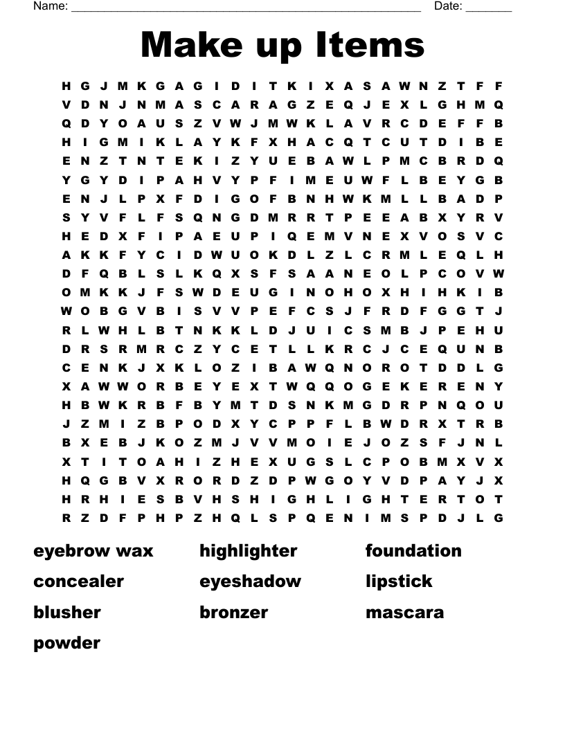 Make up Items Word Search