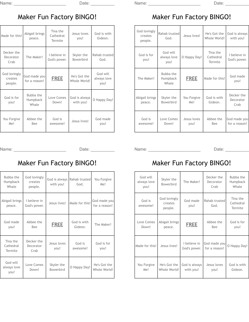 Maker Fun Factory BINGO!