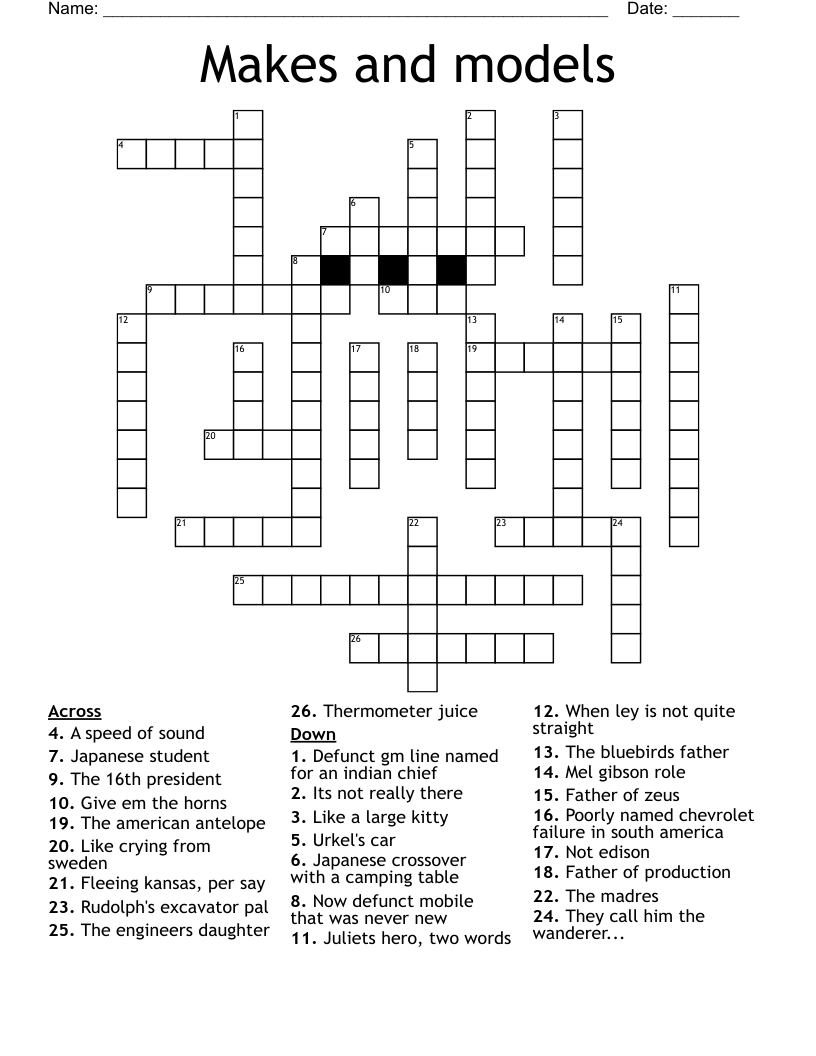 Makes and models Crossword