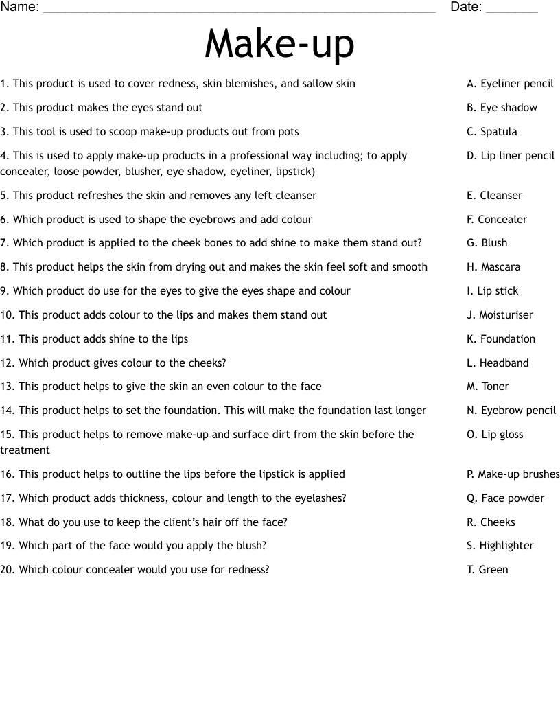 Make-up Worksheet