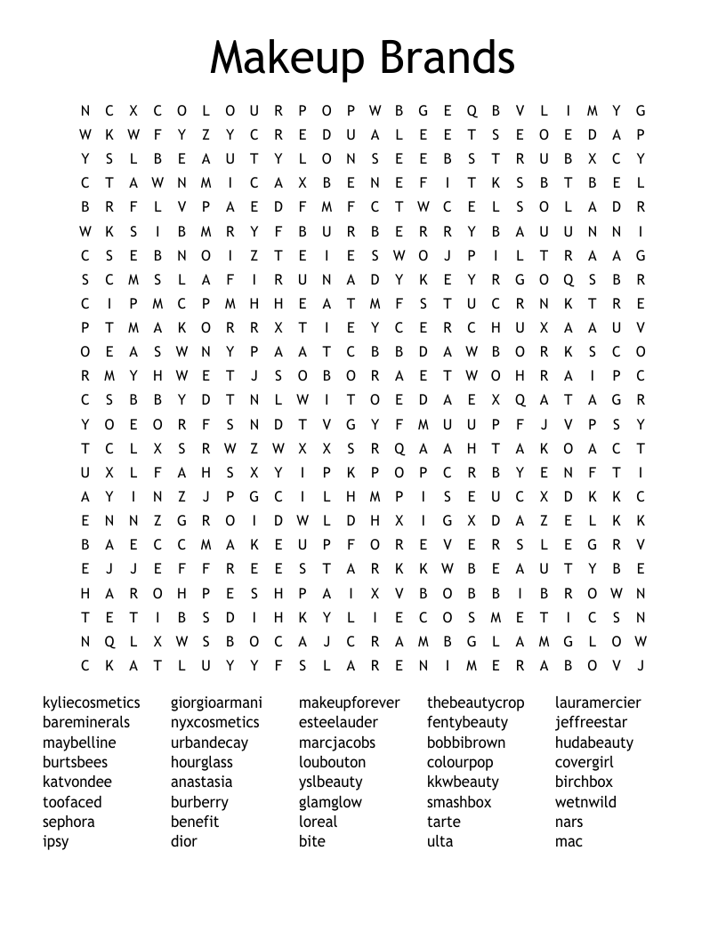 Makeup Brands Word Search
