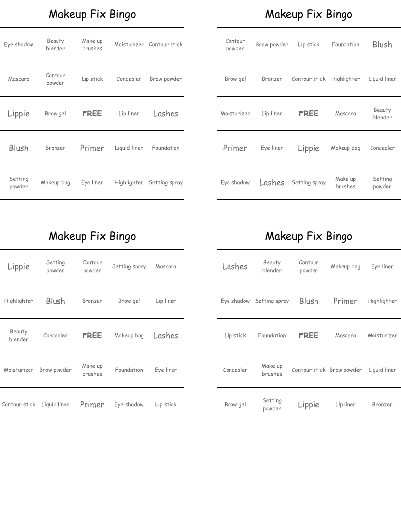 Makeup Fix Bingo